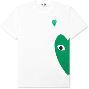 Comme-des-Garcons-PLAY-Green-Emblem-Heart-T-shirt-White