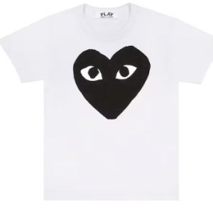 cdg white shirt with black big heart
