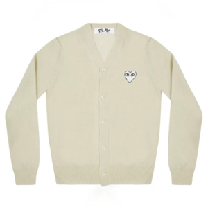 CDG MENS CARDIGAN WHITE HEART NATURAL SERIES OFF WHITE