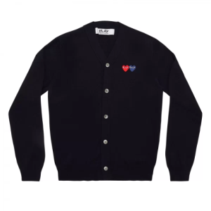 CDG MENS CARDIGAN WITH DOUBLE EMBLEMS NAVY