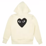CDG Zip Up Cream Hoodie With Black Heart