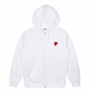 CDG Zip Up Hoodie Double Heart (White)